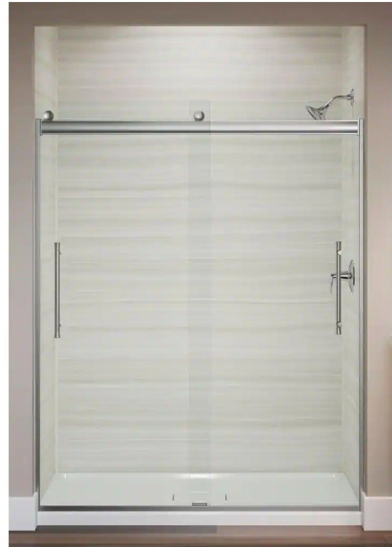 Elmbrook 5560 in. W x 74 in. H Sliding Frameless Shower Door in Bright