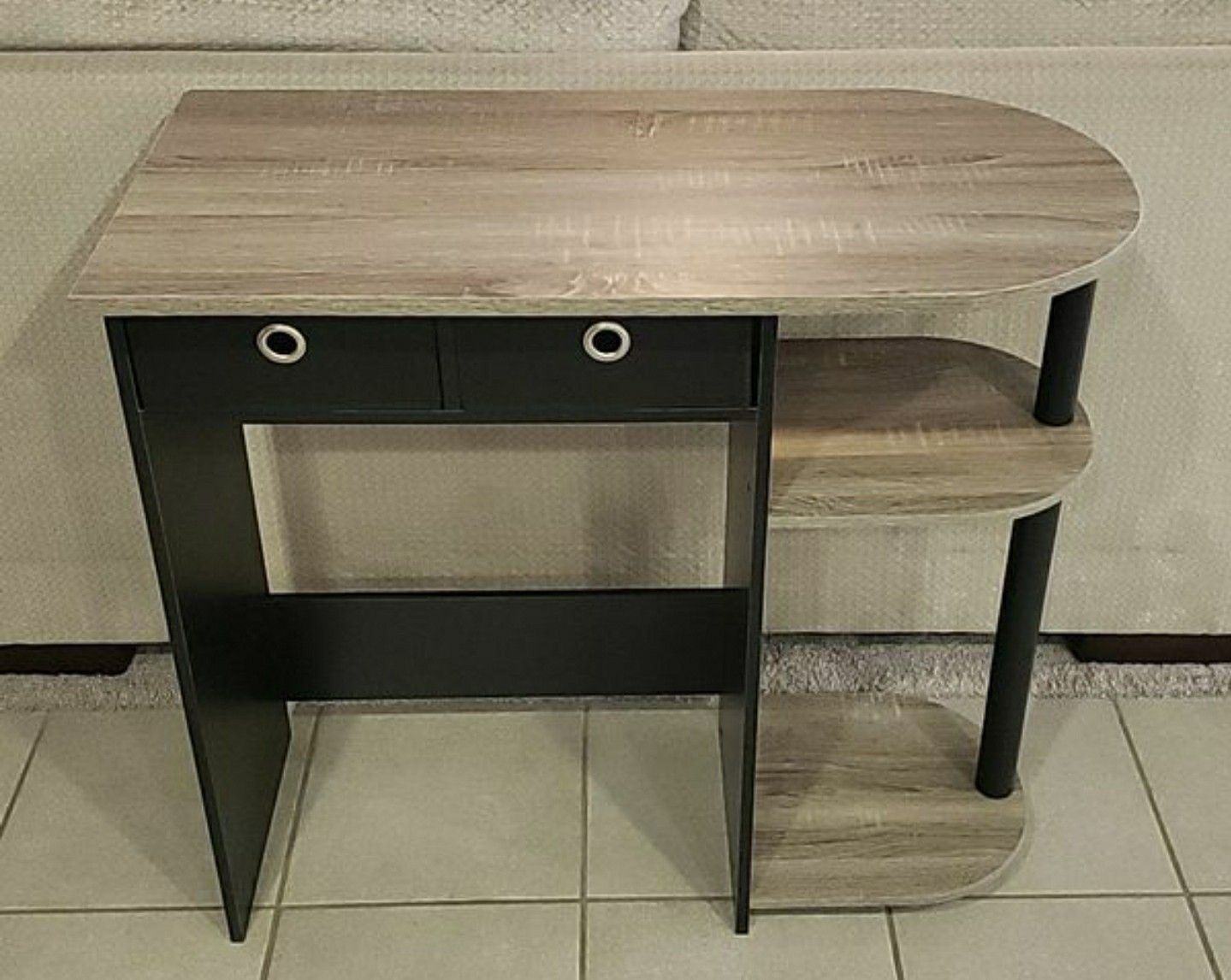New Grey & Black Desk with Shelving & Storage Bins