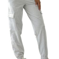 Women Drawstring Waist Cinch-Bottom Sweatpants Cotton Yoga Joggers Pants Workout Lounge Pants with Pockets-HF815-Light Grey-XL
