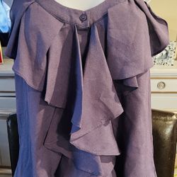 Plum Ruffle Naked Zebra Ladies Top Blouse Sz Large