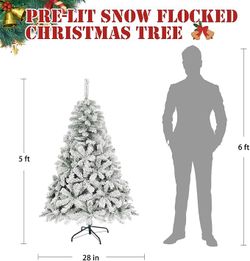 5FT Snow Flocked Christmas Tree, Small Artificial Holiday Xmas Tree with 600 Branch Tips, Foldable Stand for Holiday Party Decoration 985 pk93722 This
