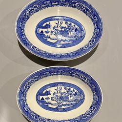 Set of 2 Vintage 1957 Homer Laughlin Blue Willow Oval Vegetable Serving Bowls
