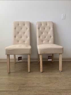 Dining Room Table With Two Tufted Chairs