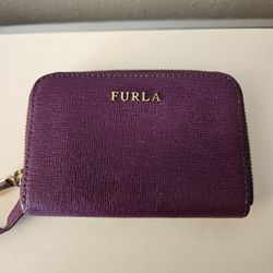 ​Furla Babylon Saffiano Leather Zip-Around Coin Purse Wallet Purple Authentic