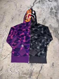 Bape Black / Purple Camo Split Tiger Shark Full Zip Hoodie☂️