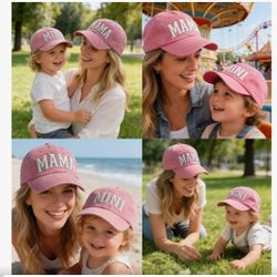 2PCS Mama and Mini Matching Baseball Cap for Mom Girl, Adjustable Cotton Embroidered Parent-Child Hat