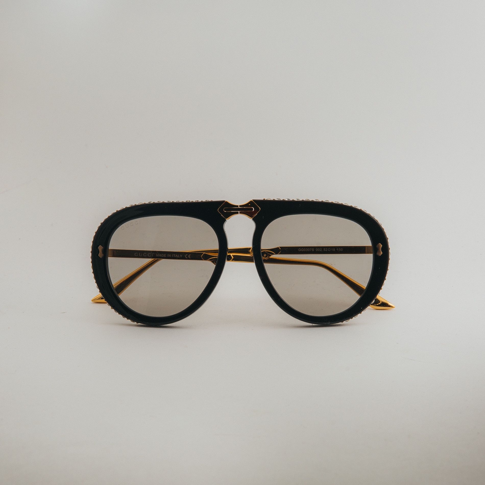 Gucci GG 0307/S 002 Black Crystal Studded Clear Lenses Foldable Sunglasses