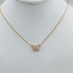 14k gold pendant butterfly necklace - Cadena Y Dije En Oro Mariposa De 14k