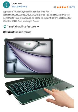 Typecase Touch iPad Keyboard Case, Air 11/10.9 and Pro 11, Green 7 Modes Backlit