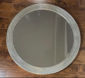 Howard Elliot Round Vanity Wall Mirror Oversized Heavy Beveled Silver Frame 36"