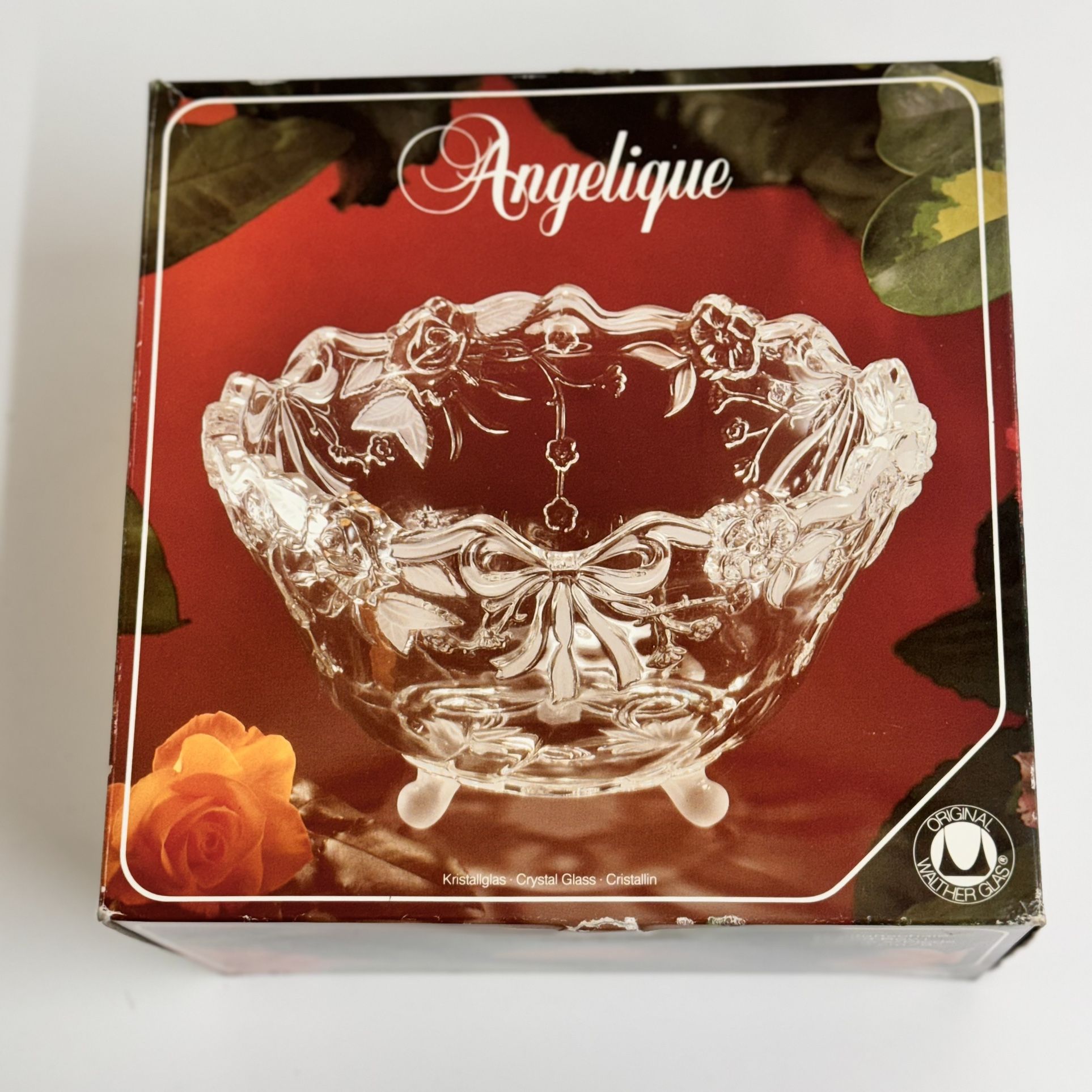 Vintage Angelique Crystal Glass Decorative Bowl with Box