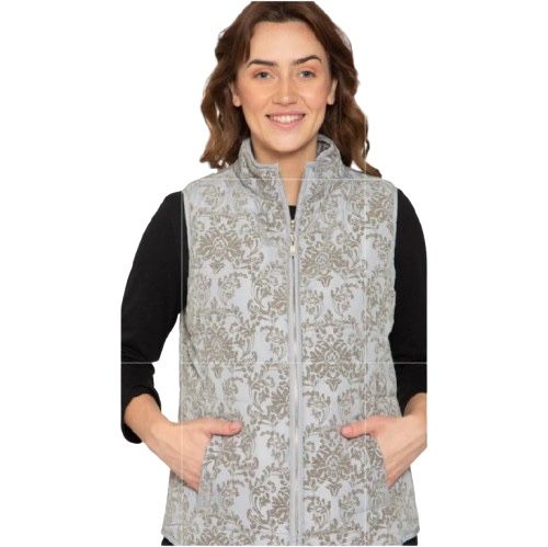 DB Vest Quilted Damask Print Olive Sage Green Sleeveless Lined Size 1X LIKE NEW