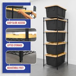 5-Tier Steel Tote Rack for 27 Gallon Bins - Black