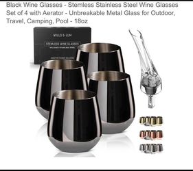 NEW IN BOX FOR POOL OR DECK! Set of Wills & Elm 18oz Stainless Steel Wine Glasses w/ Aerator Will Ship