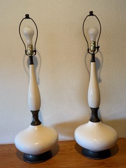 2 Vintage Mid Century Tall Cream Genie Lamps