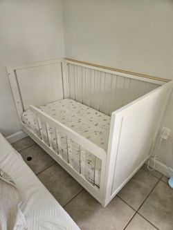 West Elm Convertible White Wood Baby Crib with Mattress