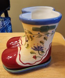 Pfaltzgraff Ceramic Hand Painted Napoli Boots Boot Planter Vase