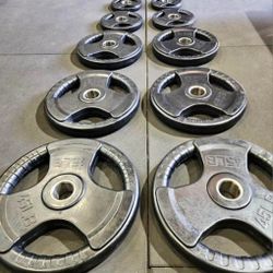 Rubber-coated Olympic Weight Plate Set,  New in Boxes 