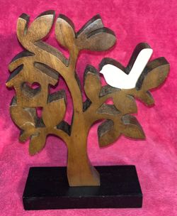 Wood Tree with White Painted Bird on Stand 13” x 9.5” x 3” NEW!