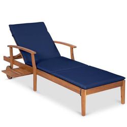 Acacia Wood Chaise Lounge Chair w/ Side Table, Wheels 