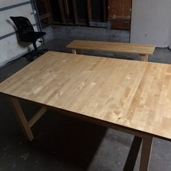 WOODEN DINING TABLE + BENCH