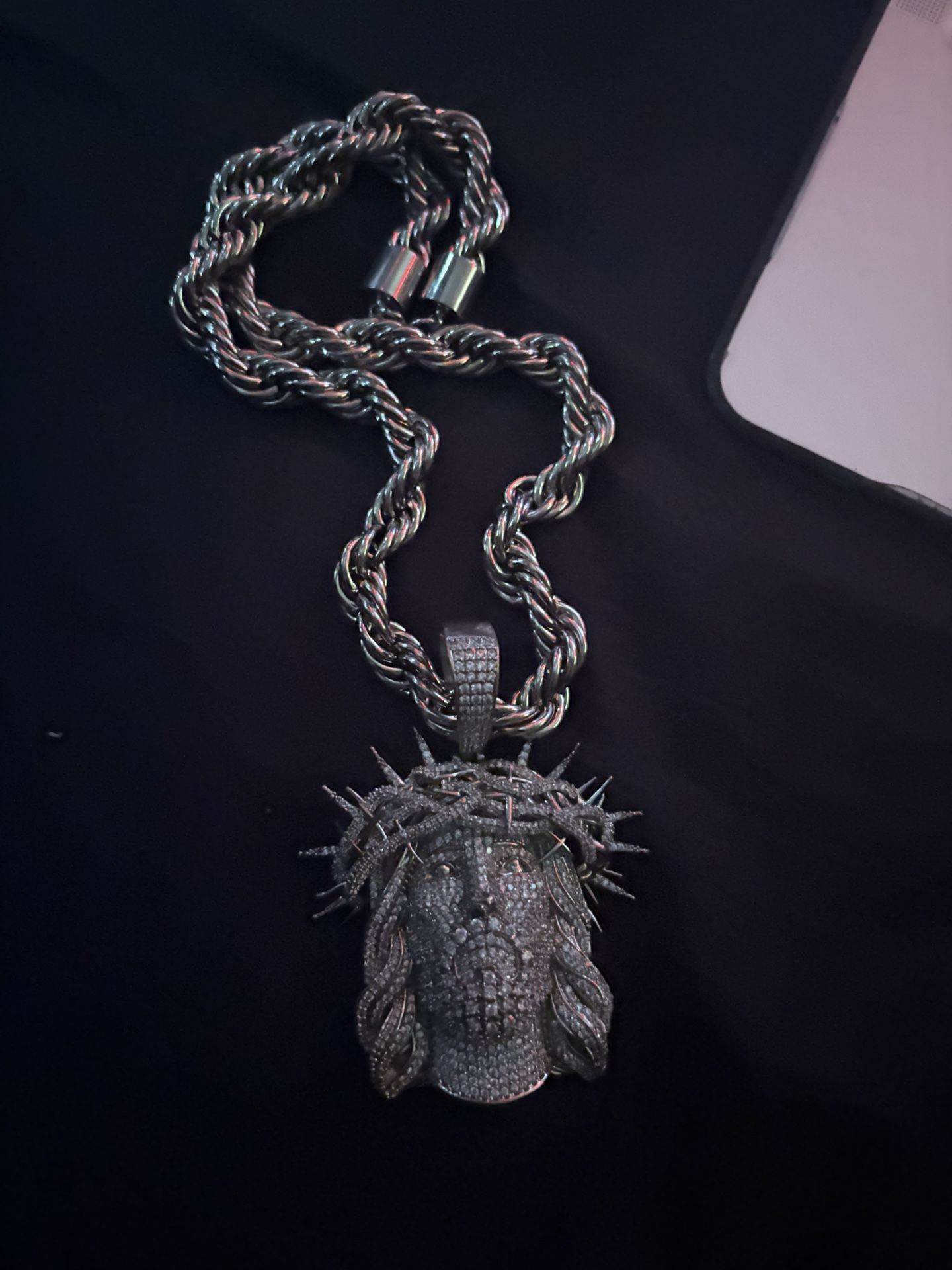 Silver Moissanite Jesus Pendant