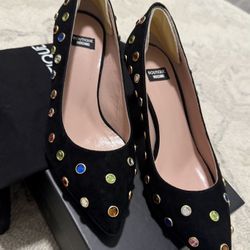 Moschino Black Suede Embellished Pumps Size 36