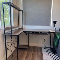 Reversible L-Shaped Desk 53” w/ Hutch, LED & Power Outlet – Grey Oak from AODK