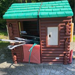 Vintage Little Tykes Wood Log Cabin Kids Outdoor Playhouse 