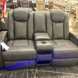 Dual Power Reclining Loveseat with Console & Built In Audio Sound System 