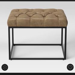 Tufted Faux Leather Ottoman 
