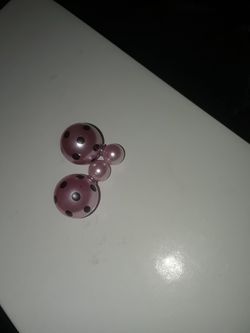 Pink Ball Earings With Black Polka Dots