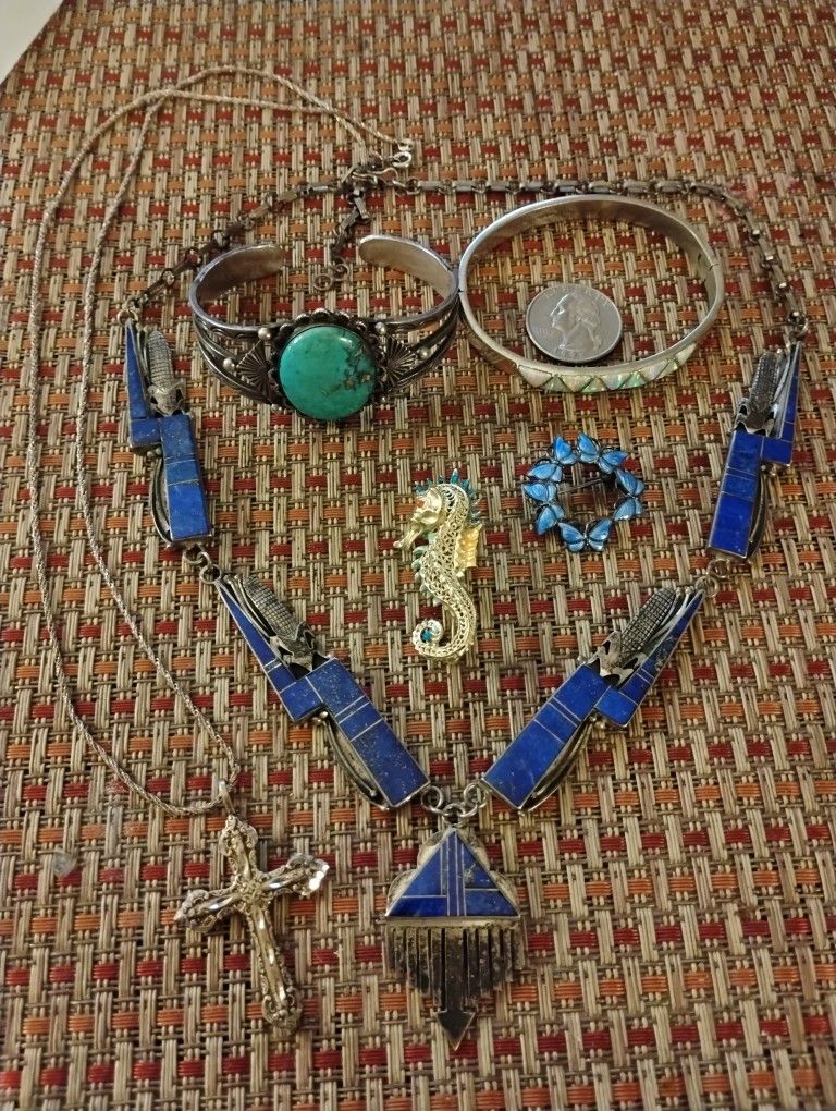 Sterling Silver Collection Pendant Brooch Bracelet Necklace Lot Cross Native Jewelry Sterling Silver