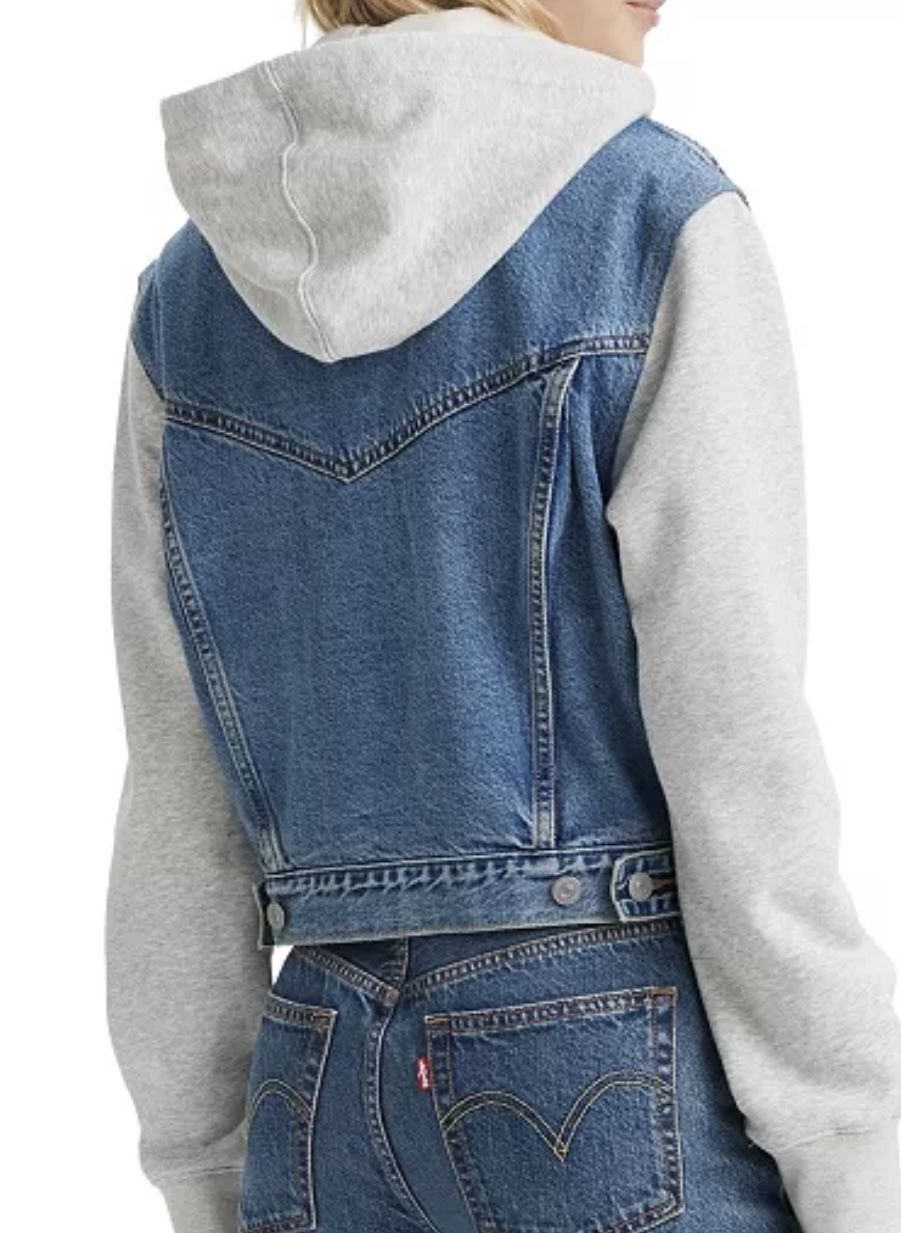 Levi's® mixes in some hoodie details with a classic denim trucker jacket silhouette  size medium like new 