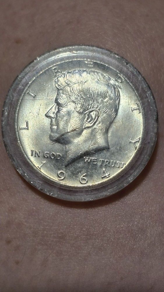 1964 Kennedy Half Dollar Accented Hair, Off-Center Striking Error Uncirculated