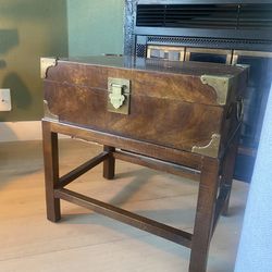 Wooden chest side table with gold finishes