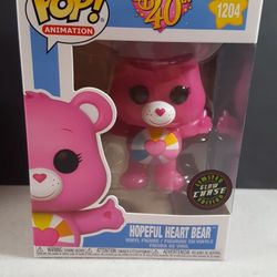Funko Pop Care Bears Pink Hopeful Heart Bear Glow #1204 Chase Viny Figure Box