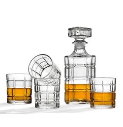 Godinger Radius 5 PCS Decanter Whiskey Set w/4 Crystal Double Fashioned Glasses