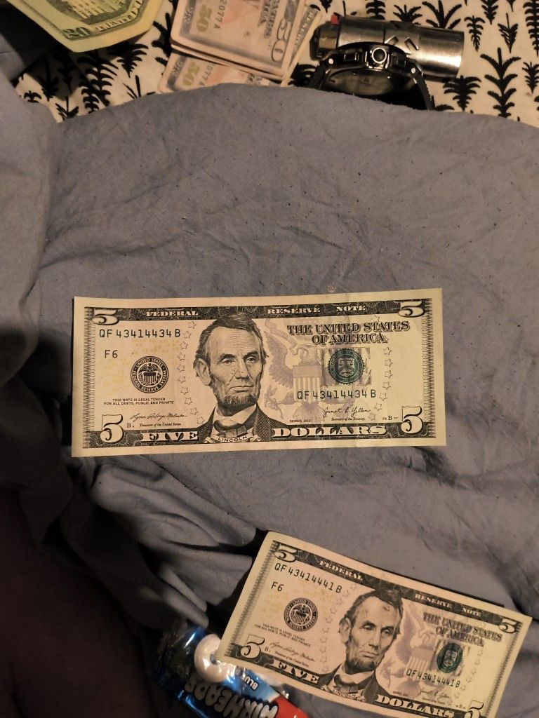QF (contact info removed)4B Serial Number 5dollar Bill
