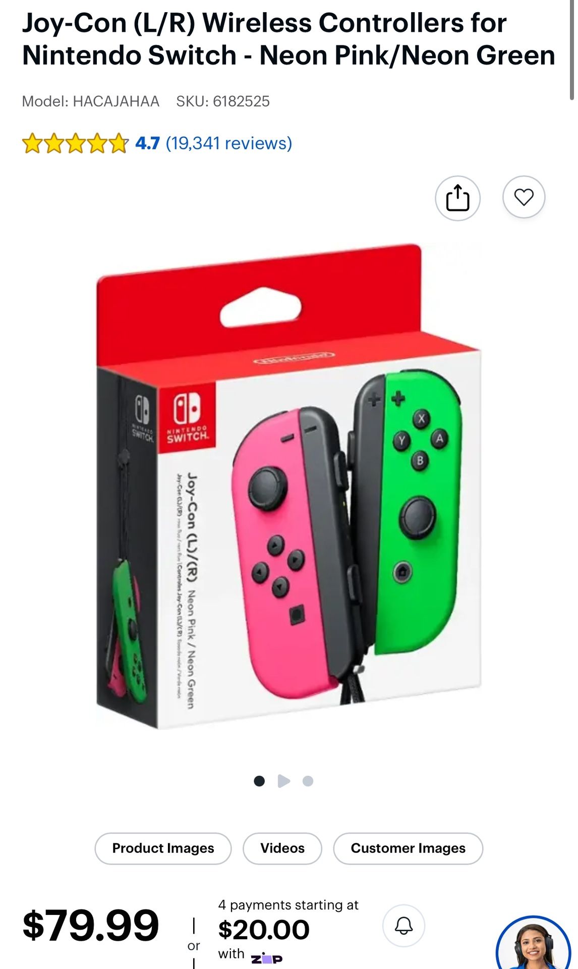 Nintendo Switch Joy Con L/R Neon Pink/ Neon Green (Lot 8)