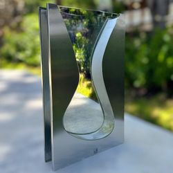 Vintage Rare Artisan-crafted Brushed Metal And Blown glass Vase-Modern Minimal