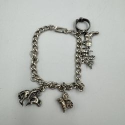 Vintage Sterling Silver Charm Bracelet Southwestern Cowboy Bull Boot Wild West G