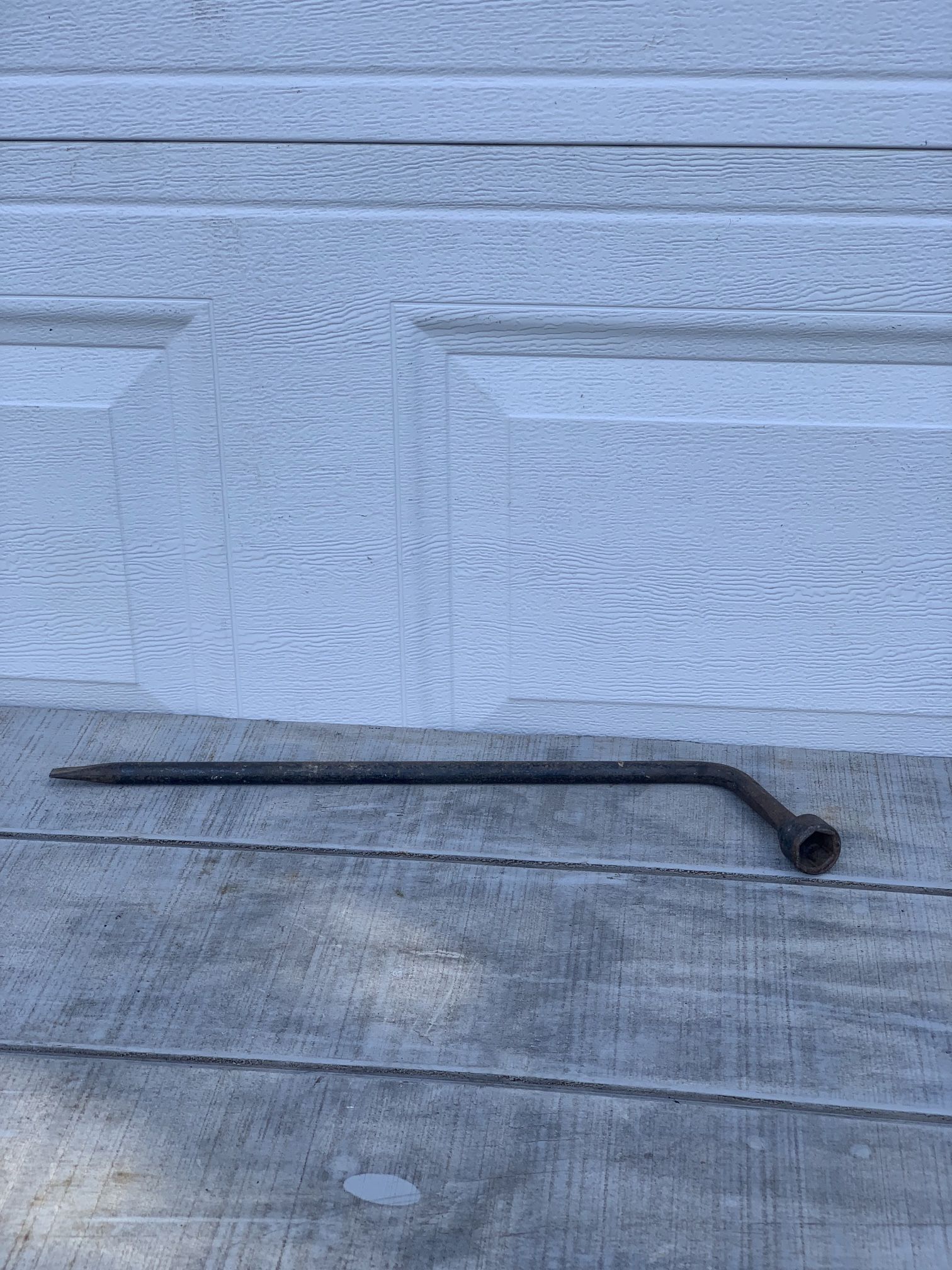 Vintage Black Rustic L-Shaped Cast Iron Lug Wrench 19” Industrial Tool Decor 