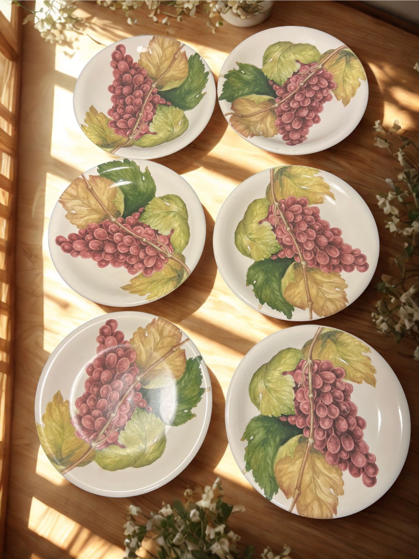 DesignPac China Vintage 2000s Grapevine Dessert Plates Set of 6, 6.5”