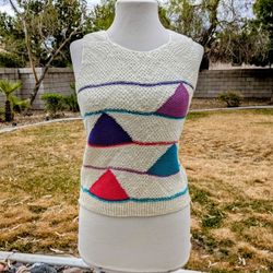 Petite Medium 1980's Vintage Rocks Crop Top Knit Shell Chunky Sweater Vest EUC