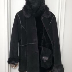 Bueautiful Wilsons Ladies Leather -Black Suede Coat & Hat Pelle Studio