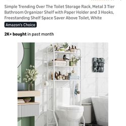 Over The Toilet Storage Rack, Metal 3 Tier Bathroom Organizer Shelf with Paper Holder