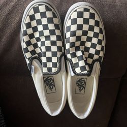 Womens 7.5 Black And White Checkered Slip On Vans