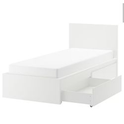 Twin Bed with Wheeled Storage Boxes + Mattress
