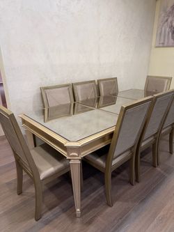 Glass Top Dining Table Set with 8 Chairs